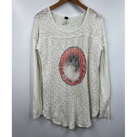 Free People We The Free Top Womens Ivory Open Knit Long Sleeve Boho Size Medium - Picture 1 of 6